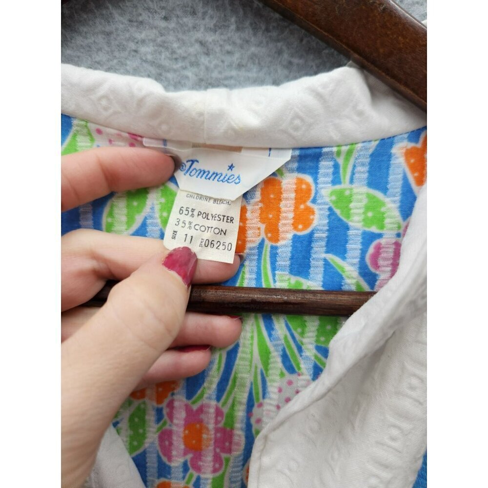 Vintage Tommies Floral Short-Sleeve Dressing Gown With White Collar & Belt 65% P - Picture 4 of 7